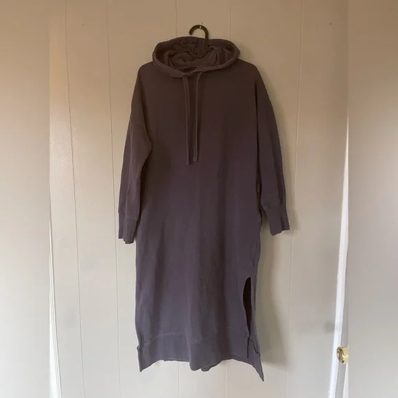 Deep Plum Midi Hooded Sweatshirt Dress - Picture 1 of 8